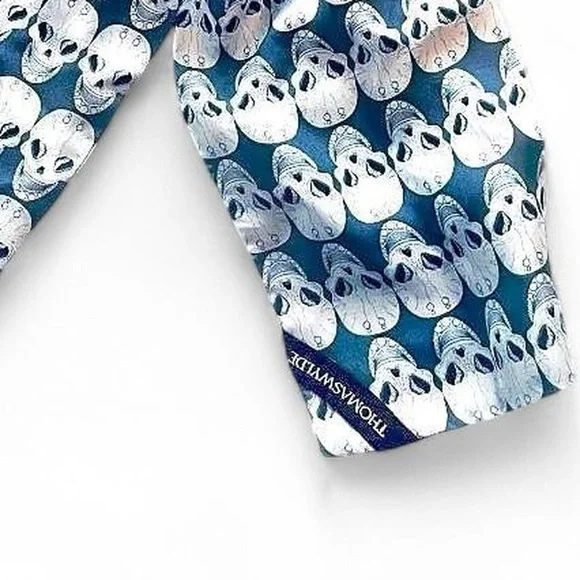 Thomas Wylde Blue & White Silk Skull Scarf 
Early 2000s NWOT - Picture 2 of 2